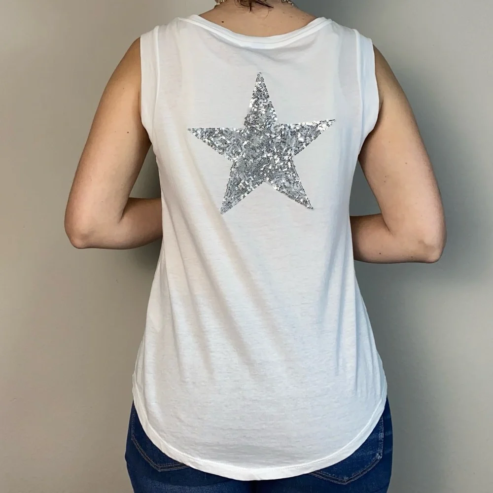Koch Stars & Ice Cream Sequin White Cotton Tank
